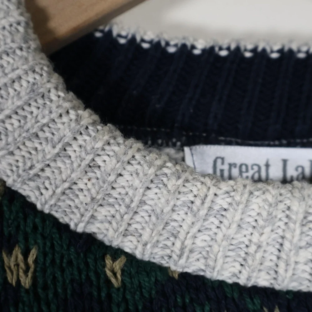 Vintage Great Lakes Recreation Geometric Chunky Knit‎ Sweater Men's XL 24x29